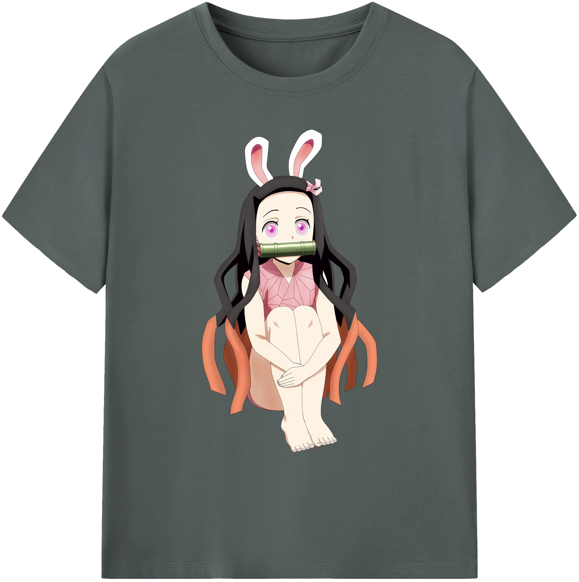 （画像用） 鬼滅の刃（きめつのやいば）竈門 禰󠄀豆子／かまど ねずこ Kamado Nezuko 綿100％ メンズ半袖Tシャツ｜肌触りやわらか＆通気性